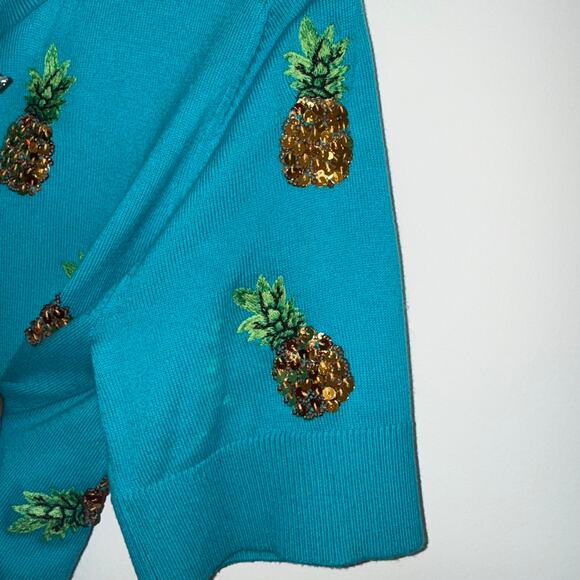 🍍 Alice + Olivia Pineapple Sequin Cardigan – Turquoise (L)295 - Picture 3 of 14